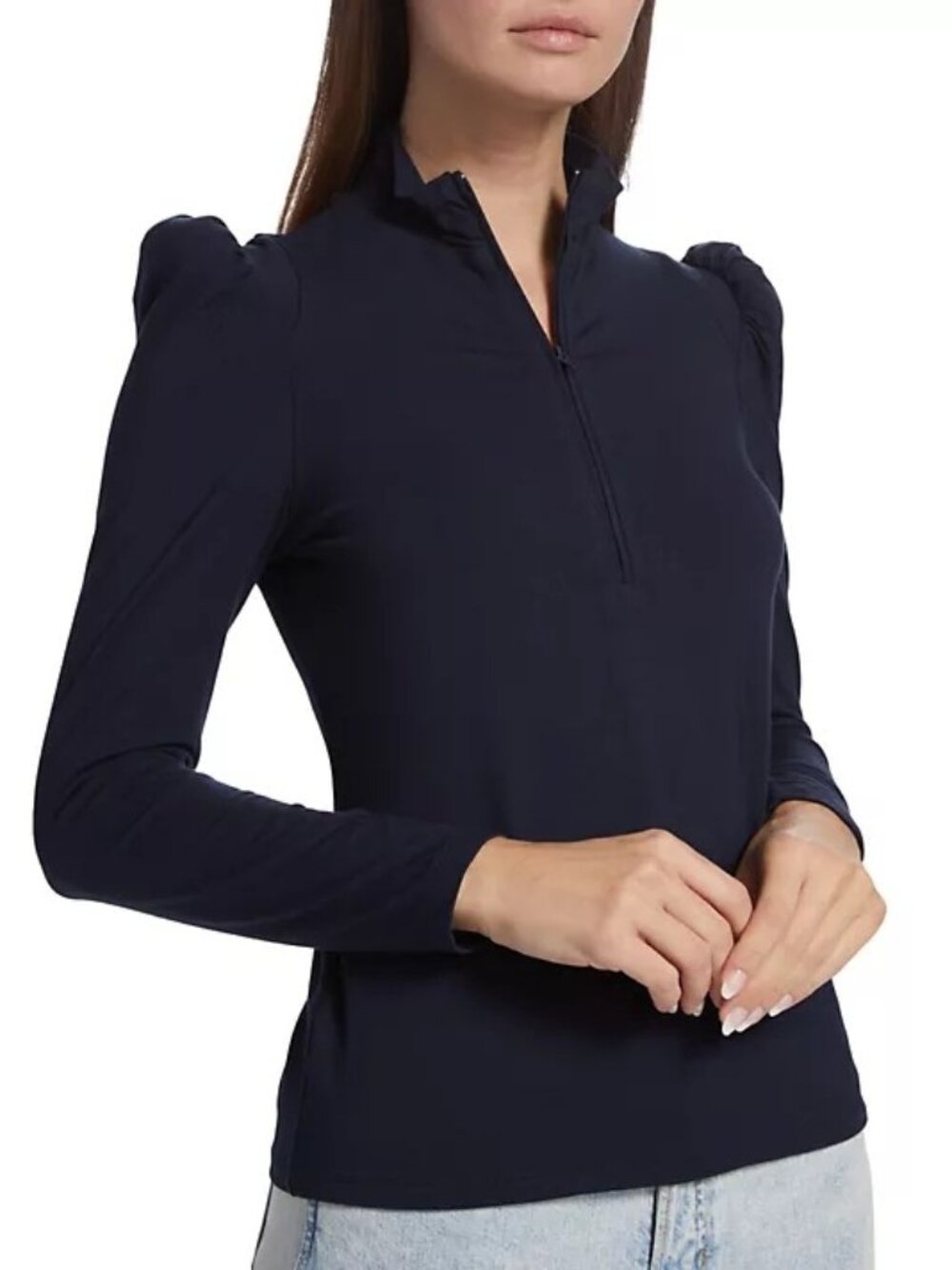 Elie Tahari Black Mock Turtleneck Top Padded Shoulders, Medium, New with Tag